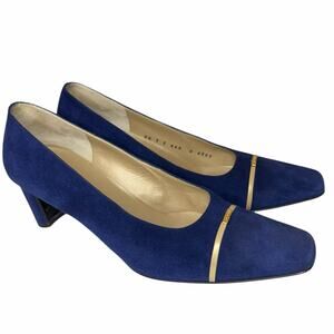 St. John Royal Blue Heels with Gold Trim